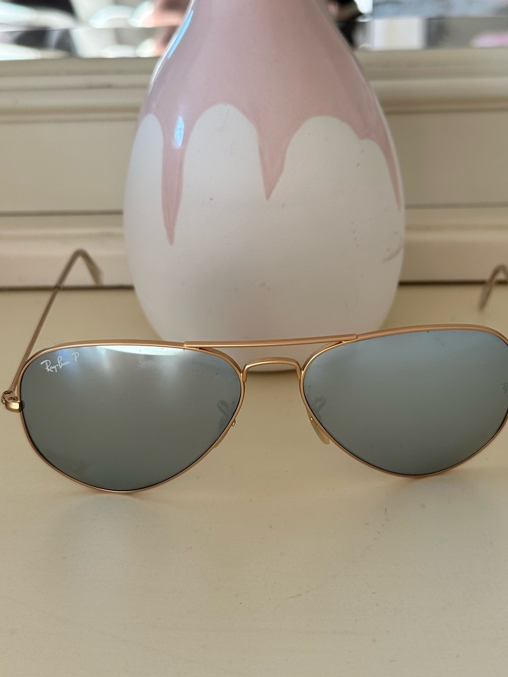 Ray-Ban Aviator Sunglasses Gold Frame Silver Mirrored Lenses w/ Case